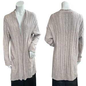 J Jill Taupe Beige Taupe Open Longline Cable Knit Wool Blend Cardigan Size Large